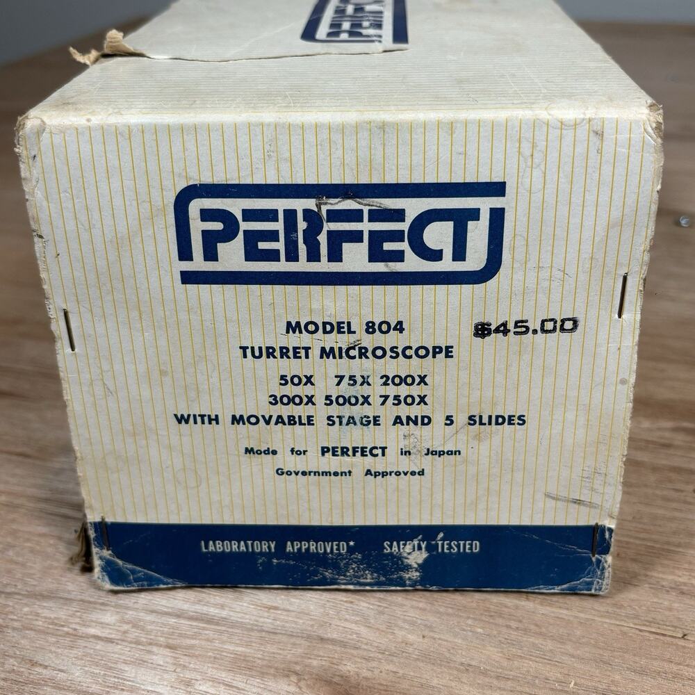 VTG Perfect Microscope Model 804‎ Japan Turret 750X w/ Specimen Slides Wood Box - Picture 12 of 12